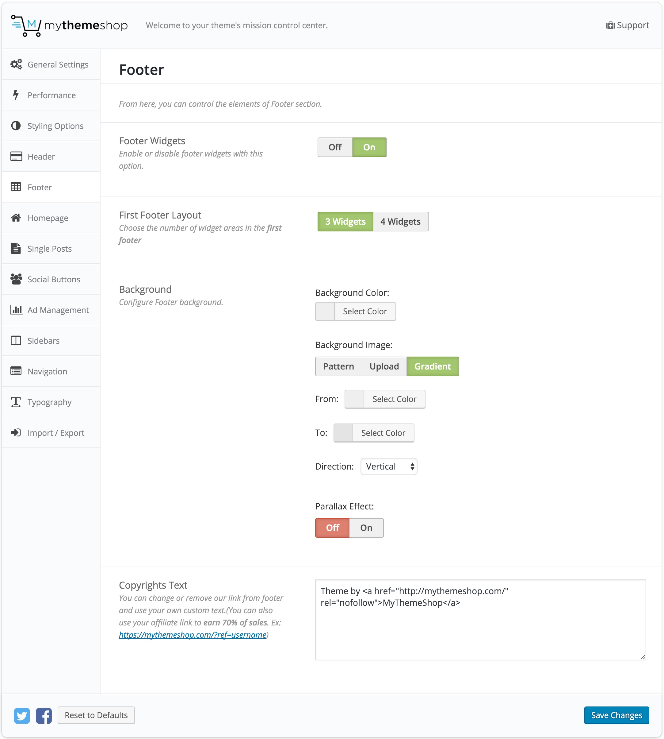 Authority Footer Settings