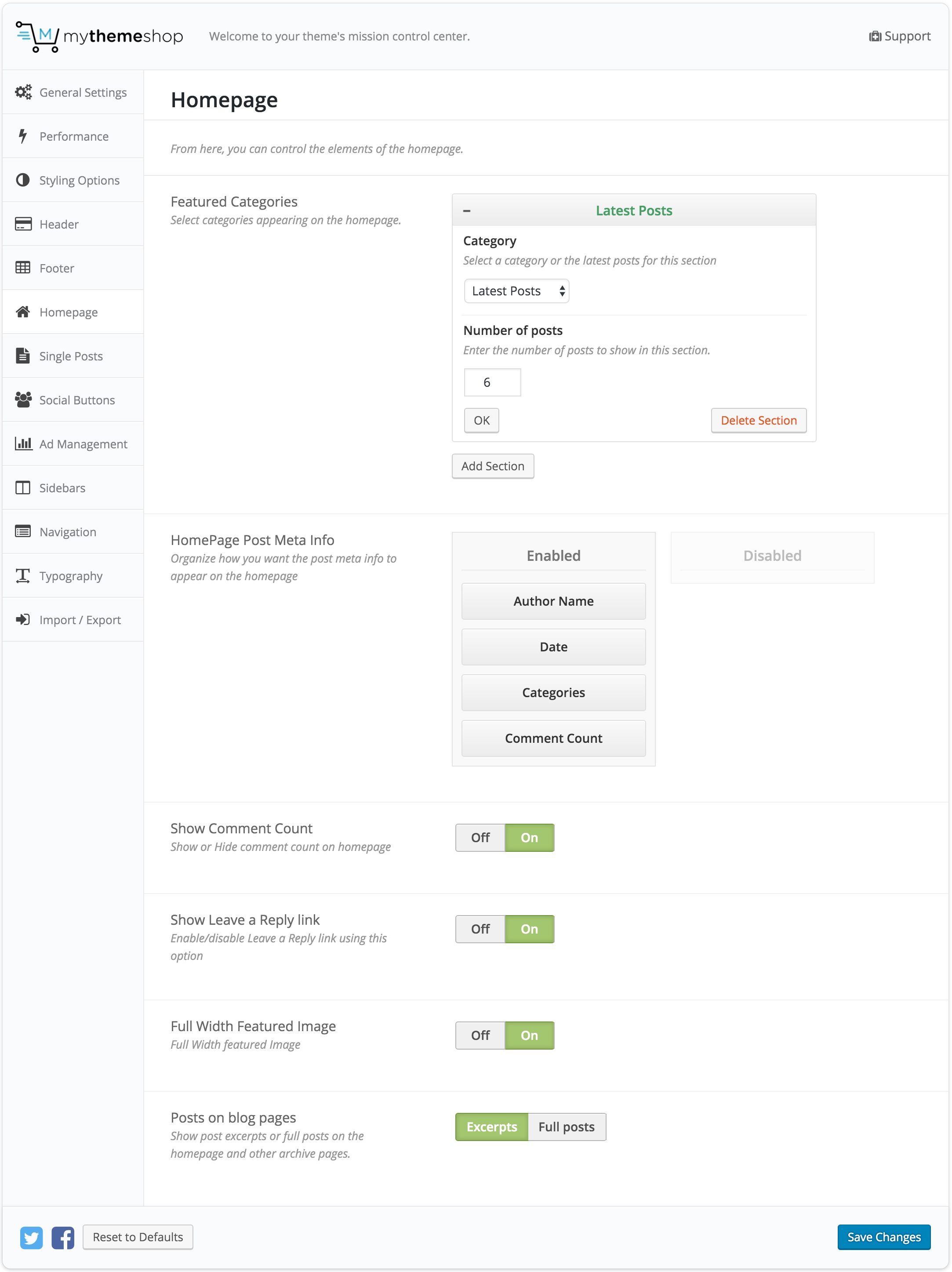Authority Home Settings