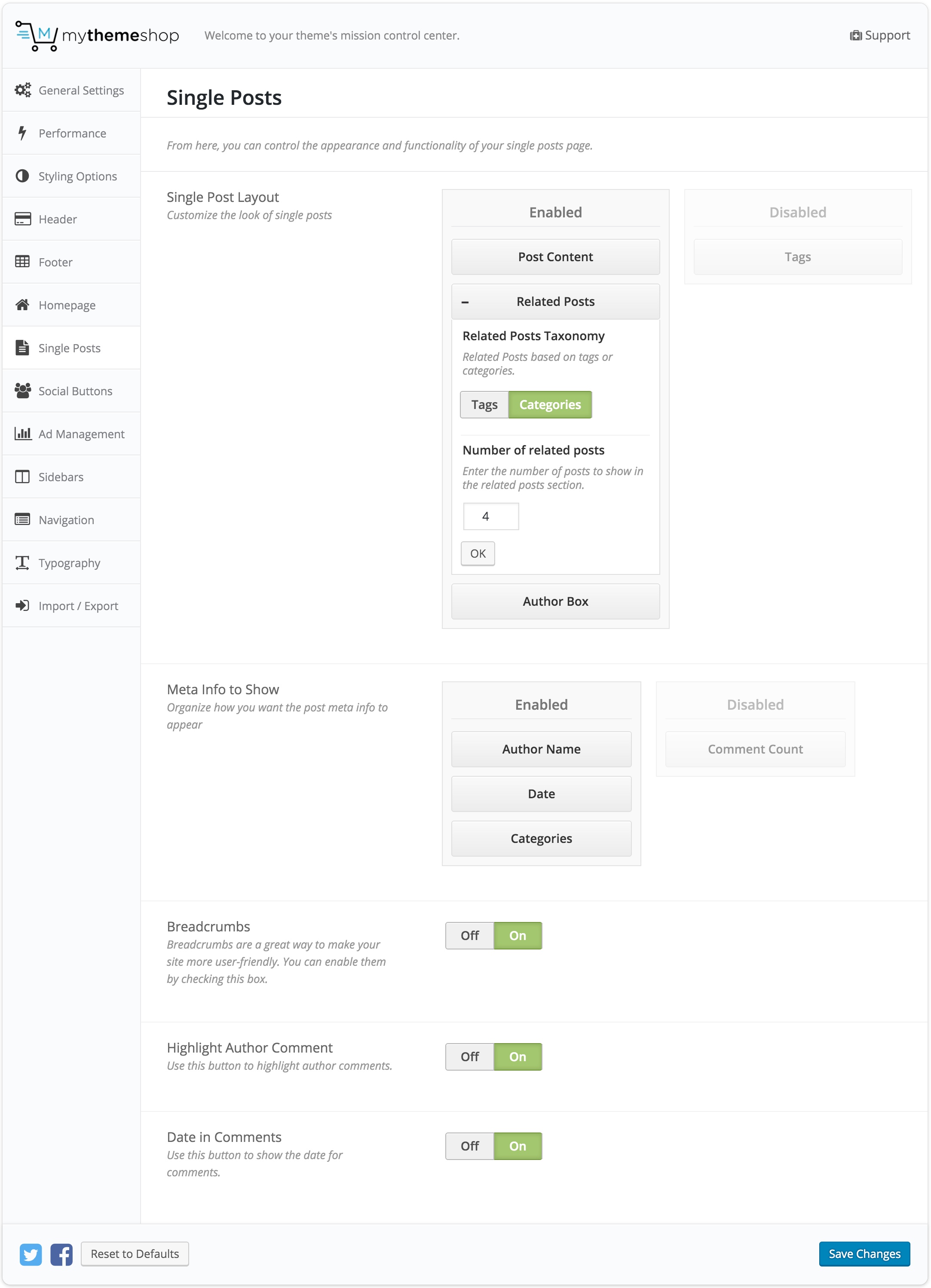 Authority Single Post Settings