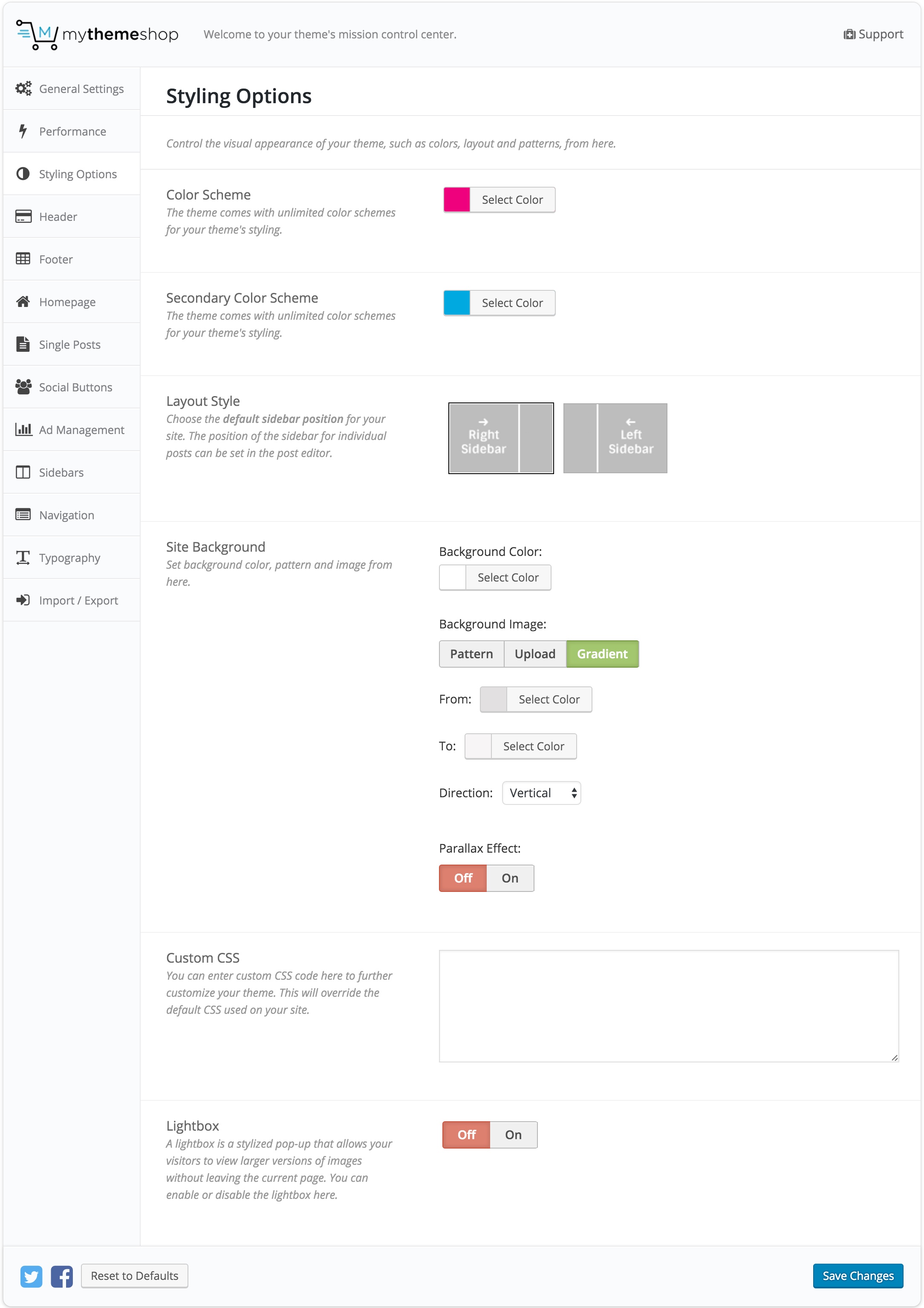 Authority Styling Settings
